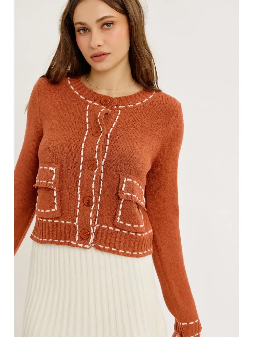 (718) Stand Out with Contrast Stitch Textured Cardigan - S - NWT
